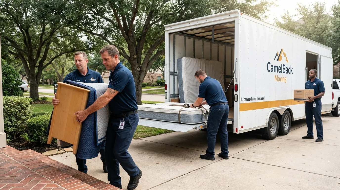 Crew loading residential truck for cross-state move from Lanark, IL